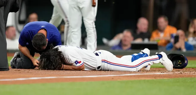 Texas Rangers’ Josh Smith taken to hospital after getting hit in face with pitch
